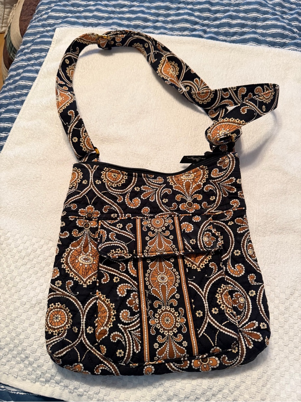 Retired Vera Bradley Black and Brown Espresso Paisley Quilted Crossbody Bag
